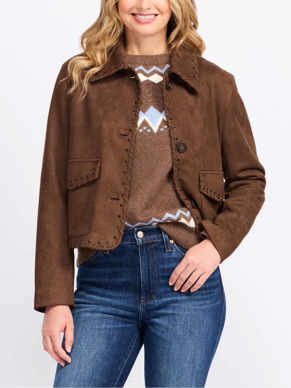 Market & Spruce Brown Suede Fringe-Trim Leather Jacket